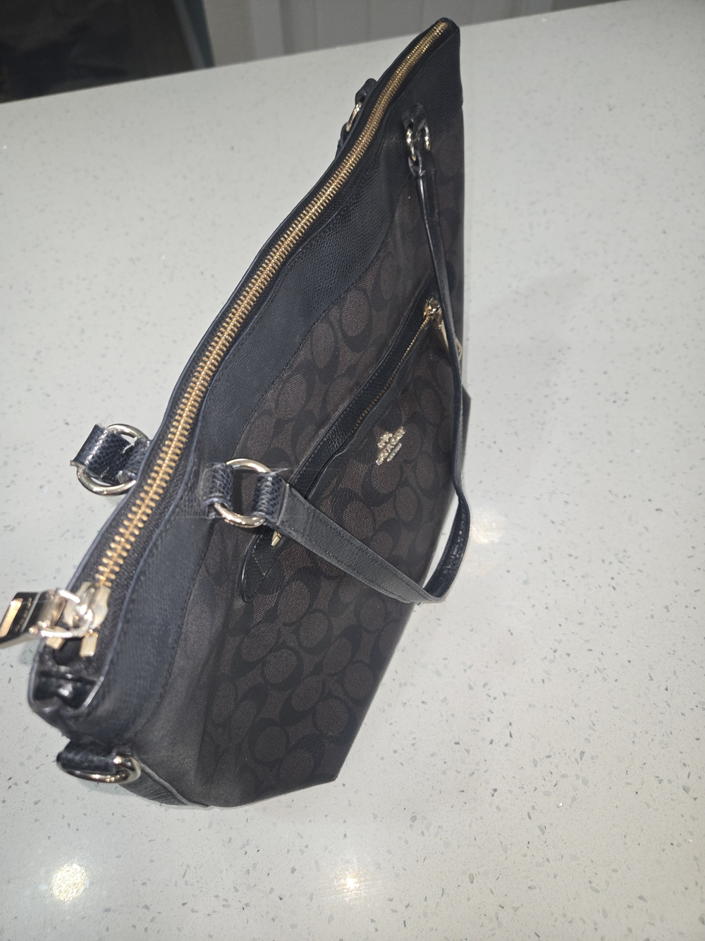 Coach Brown Signature Tote with Black Straps - Picture 4 of 8
